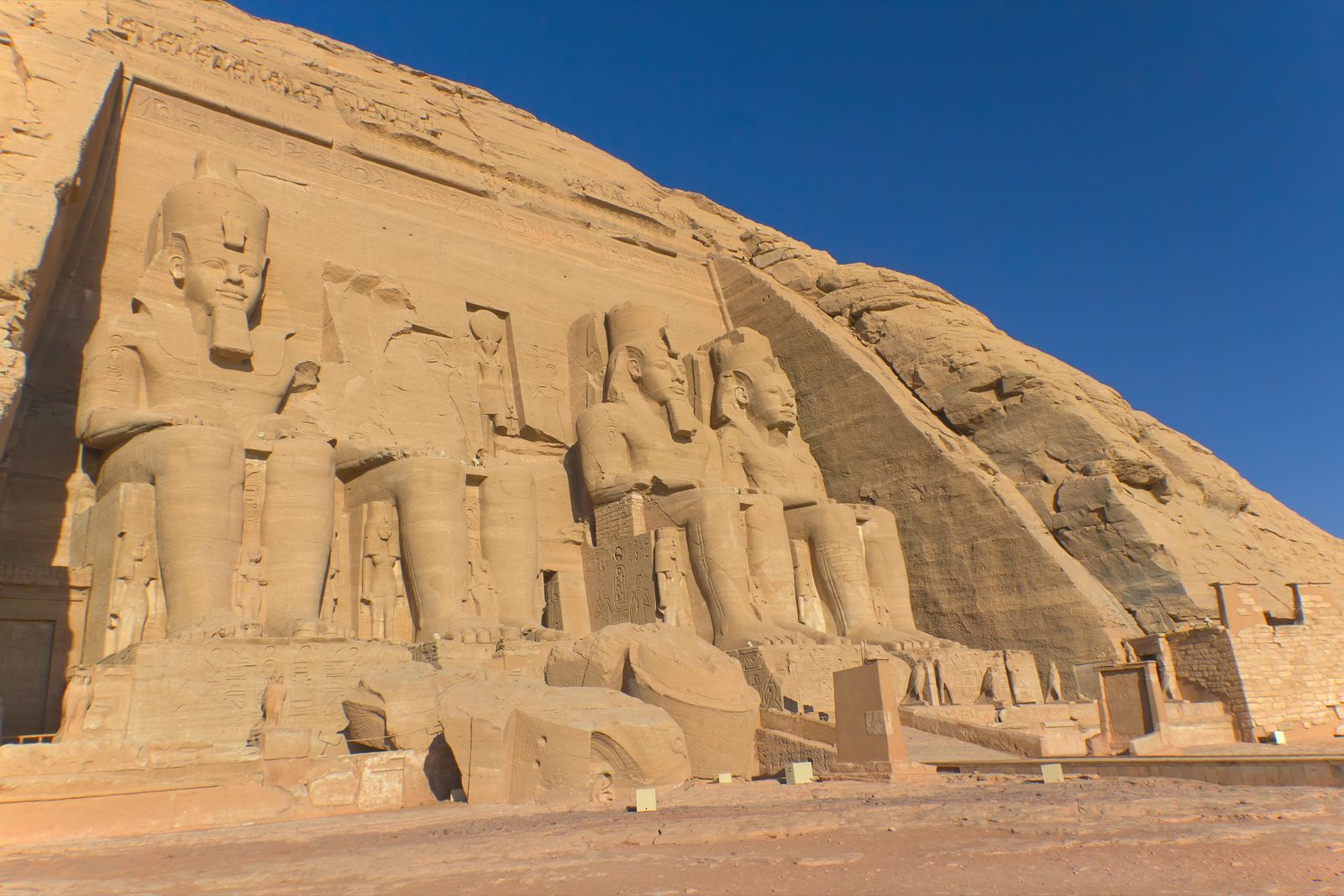 The four colossal seated statues of Ramesses II at Abu Simbel