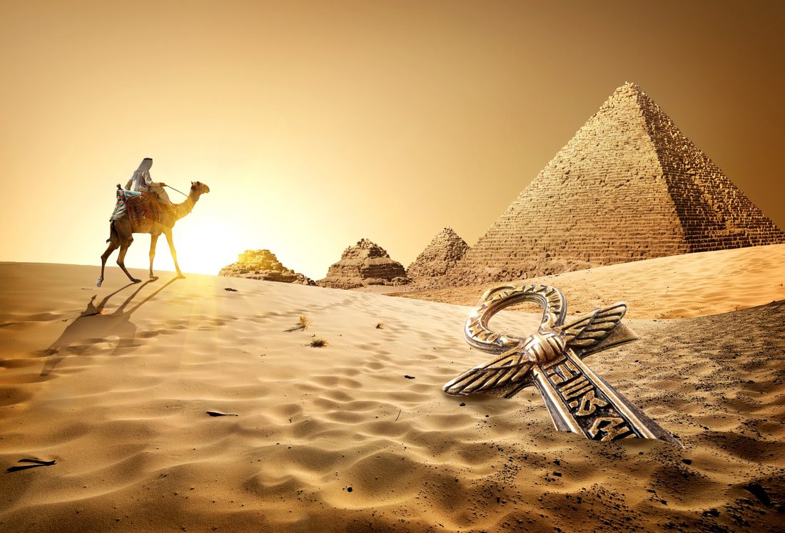 The pyramids of Giza at sunset