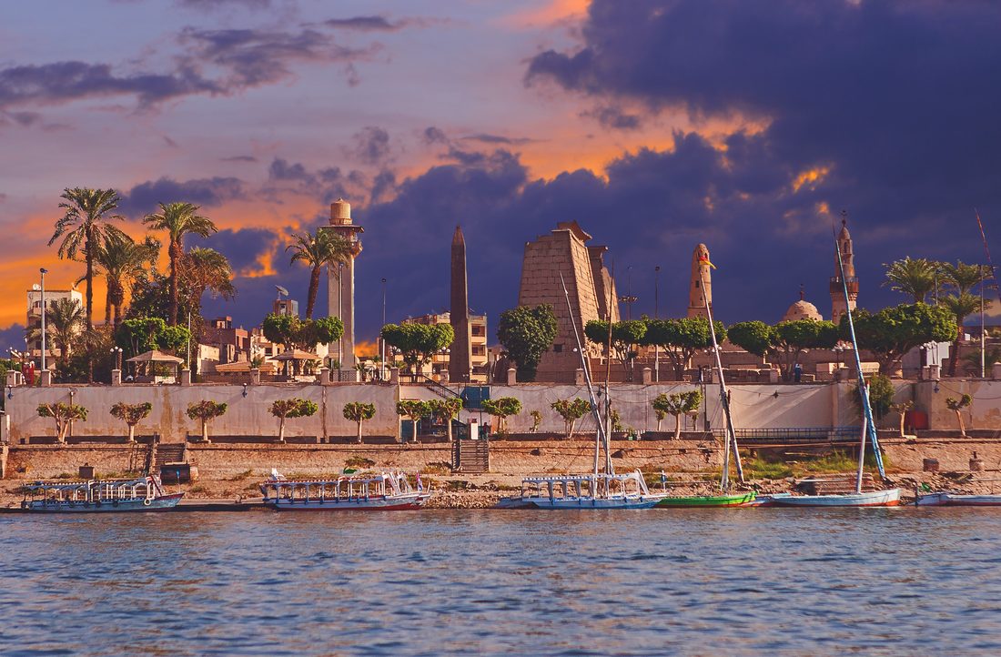 Luxor Temple on the Nile at sunset